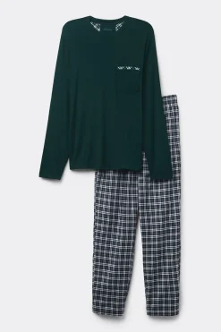 L&aring;ng pyjamas i mikromodal och bomullsv&auml;v med rutor