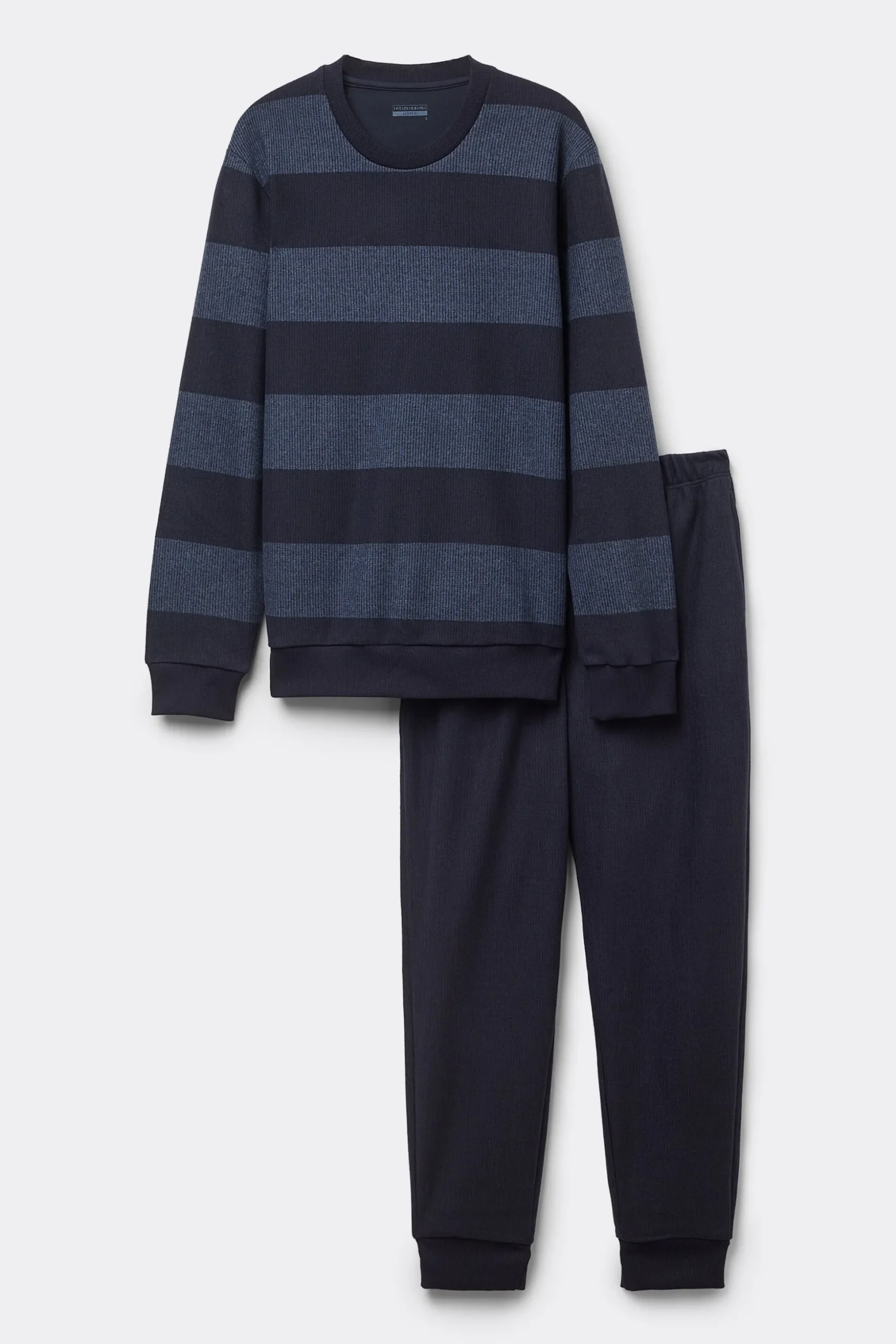 Lång pyjamas i trikå med blå ränder