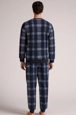 Lång pyjamas Teddy Tartan Blu
